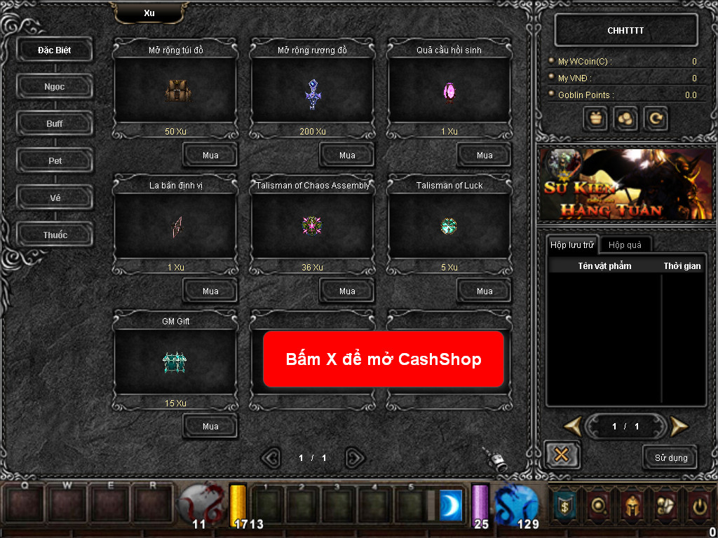 Chức năng chính của Game MU Thiên Long